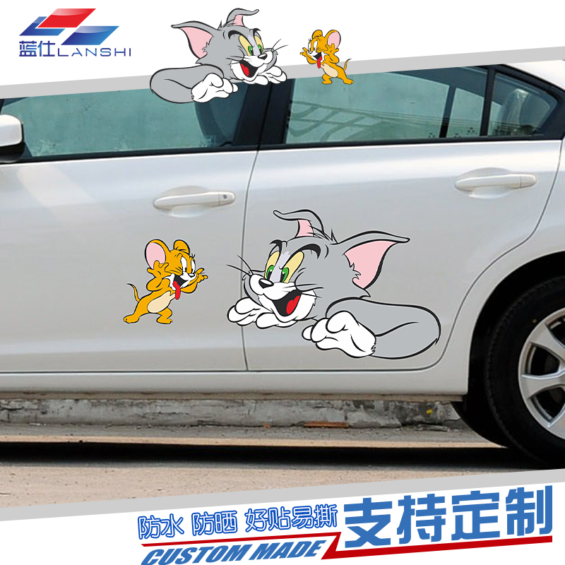 Car stickers fun cat and mouse car stickup cute rat year Decorative Scratch-off Stereo Cartoon Waterproof Car Sticker