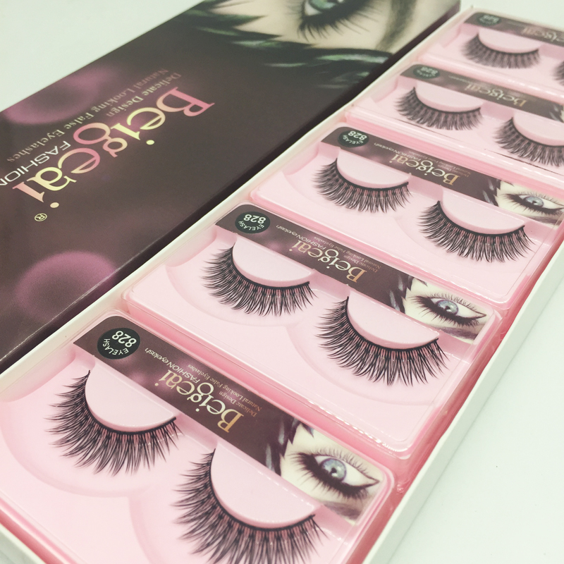 Beige Ai 828 false eyelashes natural slender cross thick super realistic nude makeup eyelashes cotton thread soft stalk