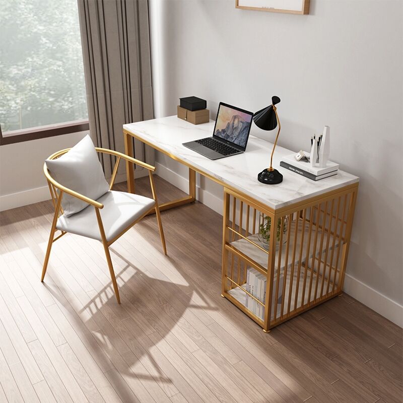 Nordic minimalist modern light and luxurious wind desk Home Iron Art Desk Marble Writing Desk Book Room Desk-Taobao