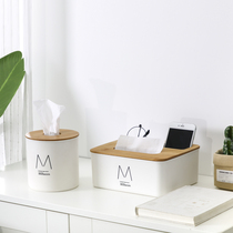 Living room desktop tissue box paper towel box paper towel remote control storage box simple creative office bamboo wood round