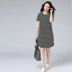 Mùa xuân và mùa hè phiên bản mới của Hàn Quốc của phân bón cộng với XL nữ chất béo ngắn tay sọc ngắn cotton dài mẫu áo sơ mi nữ cổ tròn đẹp Cộng với kích thước quần áo