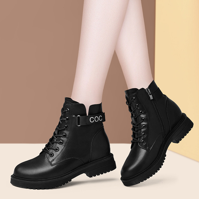 Genuine leather Martin boots women 2021 New Inn Wind women shoes Winter gush 100 hitch flat-bottomed boots children winter short boots