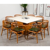 Square full marble hot pot table and chair combination hot pot restaurant Mala hot pot restaurant spicy hot string farmhouse commercial restaurant wood customization