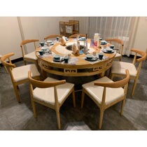 Round carved marble commercial induction cooker gas stove barbecue integrated smokeless self-service barbecue hotpot table combination