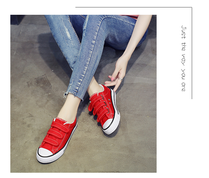 Mùa thu mới Giày vải Velcro nữ phẳng đáy hoang dã Học sinh Hàn Quốc màu rắn Giày gió retro giày retro giầy converse nữ