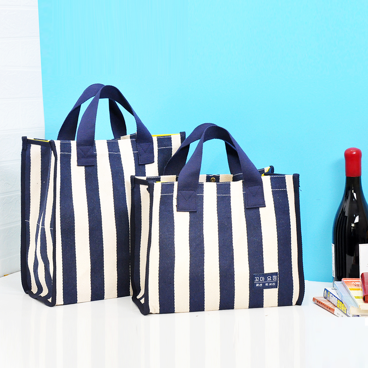 New fashion cotton and linen handbag shopping bag canvas waterproof big bag vertical striped hand bag large capacity casual cloth bag