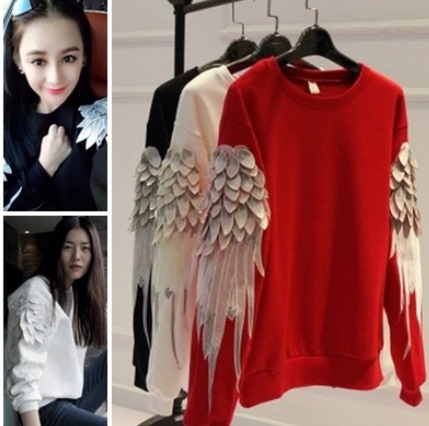 Hong Kong's Good Voice (Tv Show) Star Xiao Jingting's Same Style Heavy-Duty Crane Shadow Feather Embroidery Three-Dimensional Wings Couple Sweatshirt Jacket