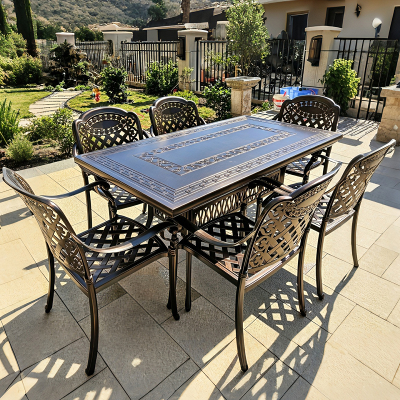 Outdoor Tables and Chairs Cast Aluminum Courtyard Villa Outdoor Open-Air Terrace Garden Aluminum Alloy Waterproof and Sun-Resistant Wrought Iron Leisure Tables and Chairs
