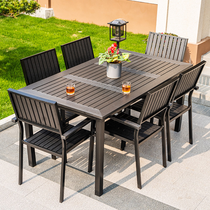 Outdoor tables and chairs plastic wood outdoor courtyard villa dining table open-air balcony leisure cafe anti-corrosion wood table and chair combination