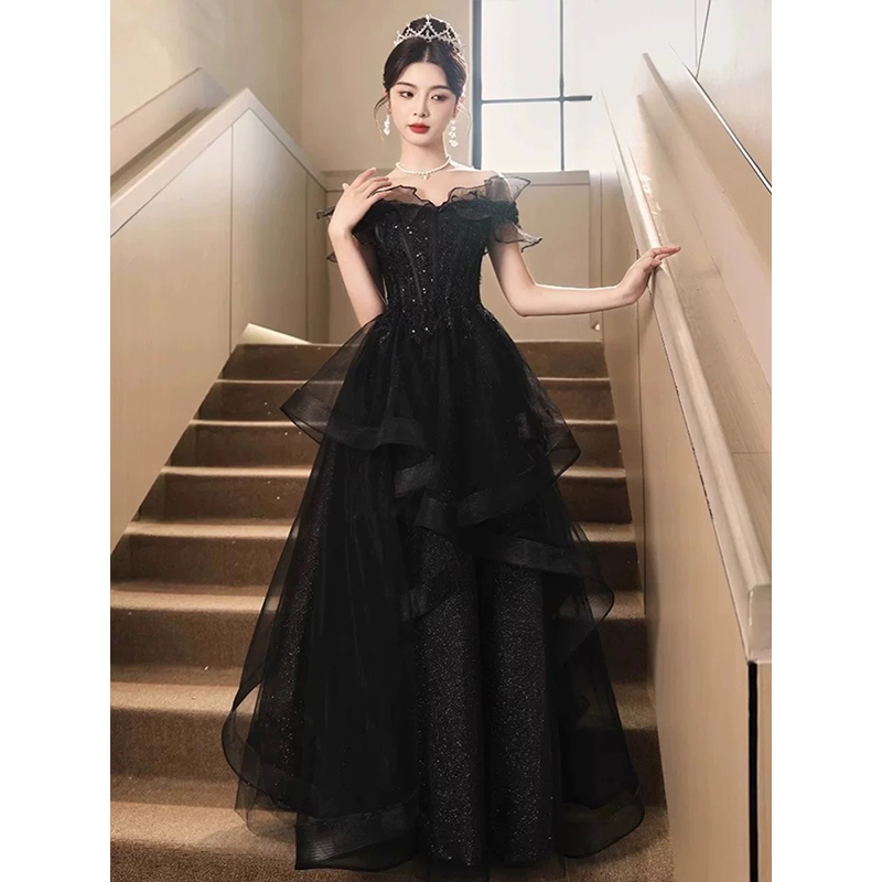 Black Dress, High-End, Light Luxury, Niche, Sophisticated, 2025 New Model, Stunning Birthday Party, Graduation Evening Dress, Long Dress