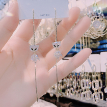 Fashion zircon fox ear line super fairy tassel long earrings female Korean temperament net red all-match face thin earrings