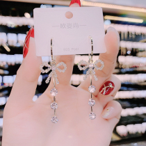 2022 new trendy zircon bow tassel earrings 925 sterling silver needle temperament long ring net red earrings