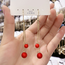925 silver needle red pearl earrings 2022 new trendy blue tassel ear line fashion personality net red ear jewelry