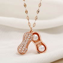 Japan-ROK version Temperament Full Drill Pearl Peanuts Necklace Woman Not Falling color titanium steel mesh Red pendant 100 Lapped Lock Bone Chain Neck Chain