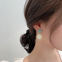 South Korea Dongdaemun Law Elegant Temperament Morandi Color Earrings Temperament Design Sensation Original Stone Earrings Super Fairy