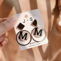 South Korea 100 Hitch Anti-Allergenic Titanium Steel Earrings Long section Geometric Explicit Face Slim Earrings Net Red Personality Hyperbolic Earrings