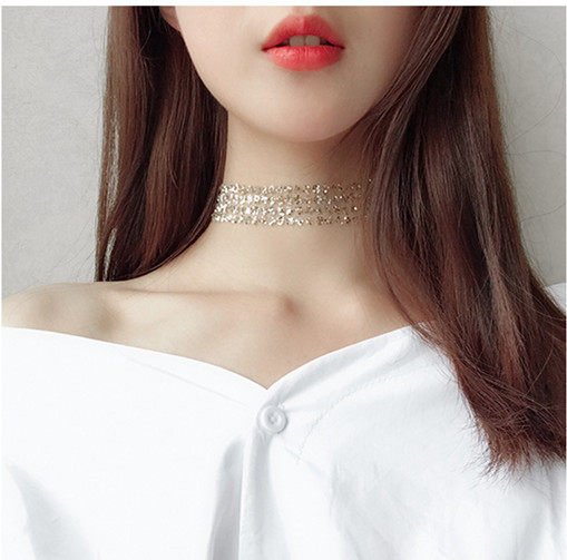 Brief Josen Tie Neck Ornament Bright Sheet Personality Choker Necklace Korea Lock Bone Chain 100 Hitch Short Female Neck Necklace