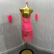 Latin dance competition skirt suspenders swing collar Rumba dance costume wrinkled Cha Cha dance tassel imitation Austrian diamond bracelet