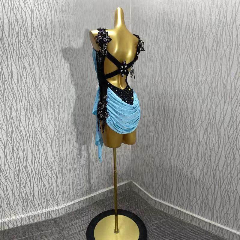 Latin dance collar match dress Lumba dance wrinkle show suit just imitated the Olympic Diamond clothes patch belt