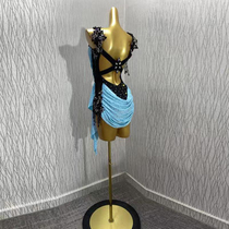 Latin dance swaying collar competition skirt Rumba dance pleated costume Chacha dance imitation Austrian diamond performance costume decal streamer