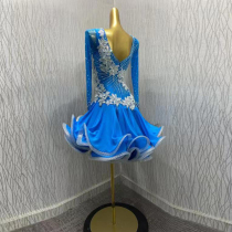 Latin dance competition skirt imitation Austrian diamond cha-cha dance costume decals Rumba dance costume round neck buckle middle finger
