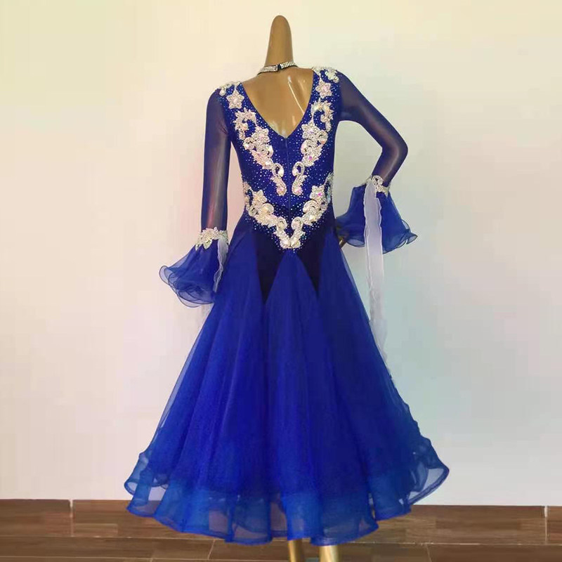 Morden Dance Contest Dress National Mark Dance With Waltz Performance Clothing Embroidered Applida to drill social dance dresses