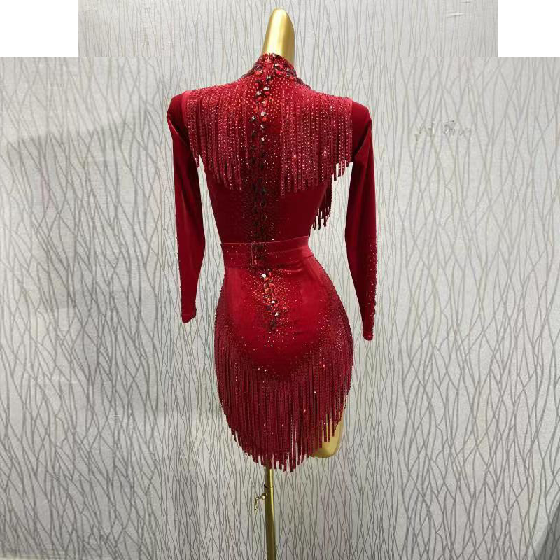 Latin dance skirt stream skirt just dance perform imitate Oka Lumba dance show V collar