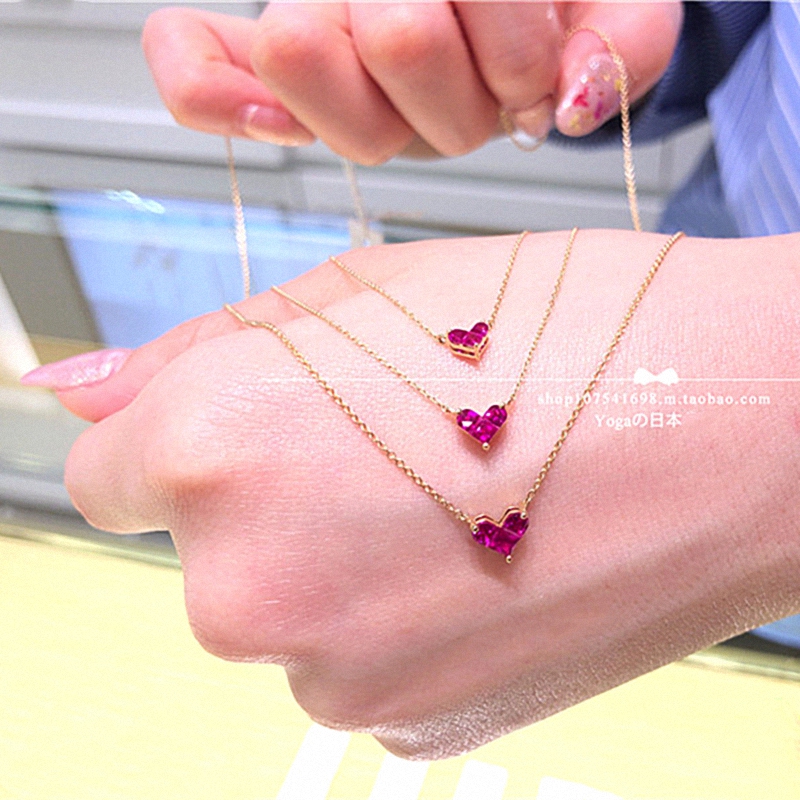 Japanese Sтаг Love Heart Ruby Necklace, Bracelet, Ring, Earrings, Women's 18K Gold Pure Silver Heart-Shaped Clavicle Chain