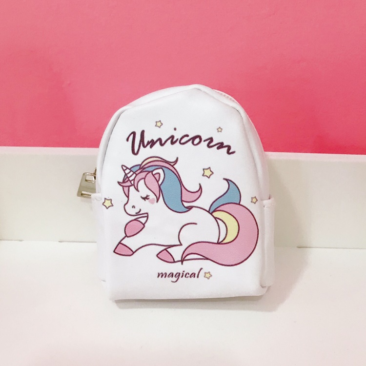 Siêu dễ thương mini hồng leopard unicorn in với keychain ví tiền xu đồ lặt vặt túi ví juno