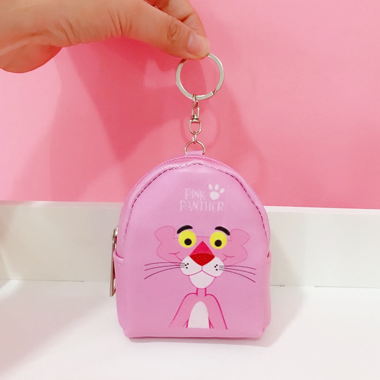 Siêu dễ thương mini hồng leopard unicorn in với keychain ví tiền xu đồ lặt vặt túi ví da nữ cao cấp