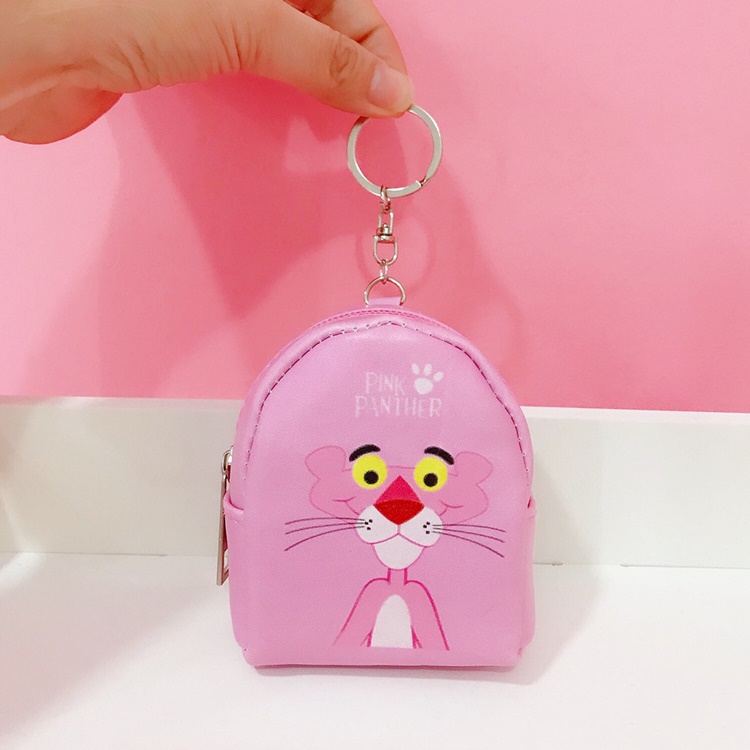 Siêu dễ thương mini hồng leopard unicorn in với keychain ví tiền xu đồ lặt vặt túi ví juno