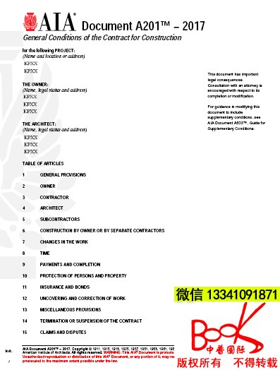 AIA Contract A201-2017 The General Terms of Contract for Contract of ...