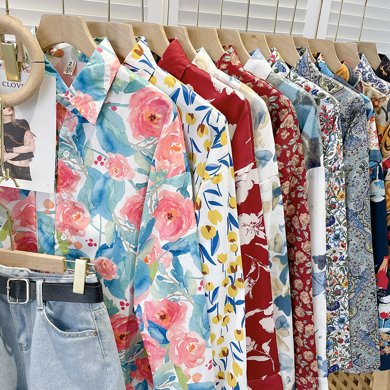 90S Hong Kong Style Nostalgic Floral Shirt Annual Meeting Arts Performance Red Retro Floral Long-Sleeved Loose Printed Shirt