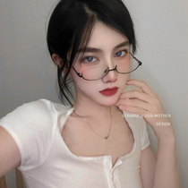 Net red half-frame Glasses womens face The cute cos half-cut arc side Sisters pure desire to decorate the flat mirror