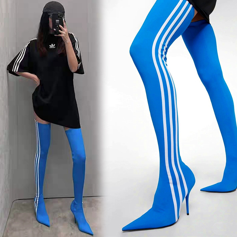Foreign Trade European and American Style Three-Stripe Over-The-Knee Boots for Women, Pointed Toe, Stiletto Heels, High-Heeled, Sexy, Slim-Leg, Elastic Boots Foreign Trade European and American Style Three-Stripe Over-The-Knee Boots for Women, Pointed Toe, Stiletto Heels, High-Heeled, Sexy, Slim-Leg, Elastic Boots