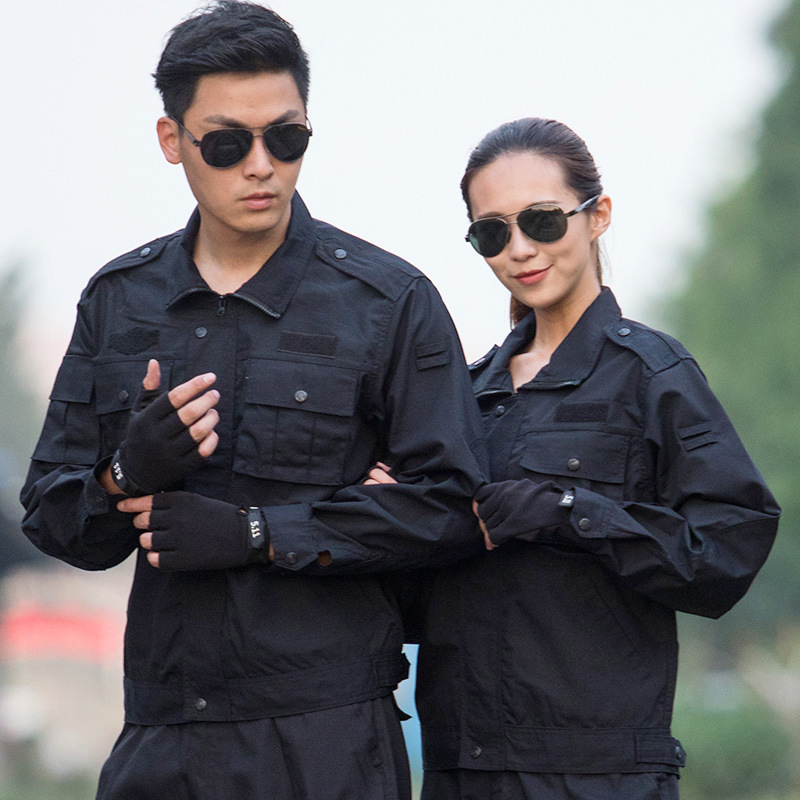 Autumn Winter Long Sleeve Combat Training Clothing Grid Security Property Workwear Black Property Uniform Men's Tactical Suit Outdoor Training