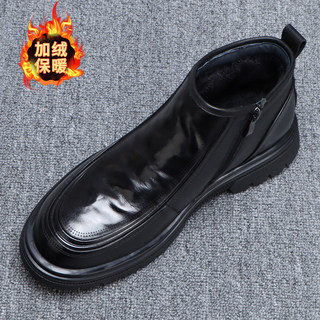 男士真皮短靴冬季加绒保暖高帮皮鞋男款2025新款厚底切尔西皮靴男