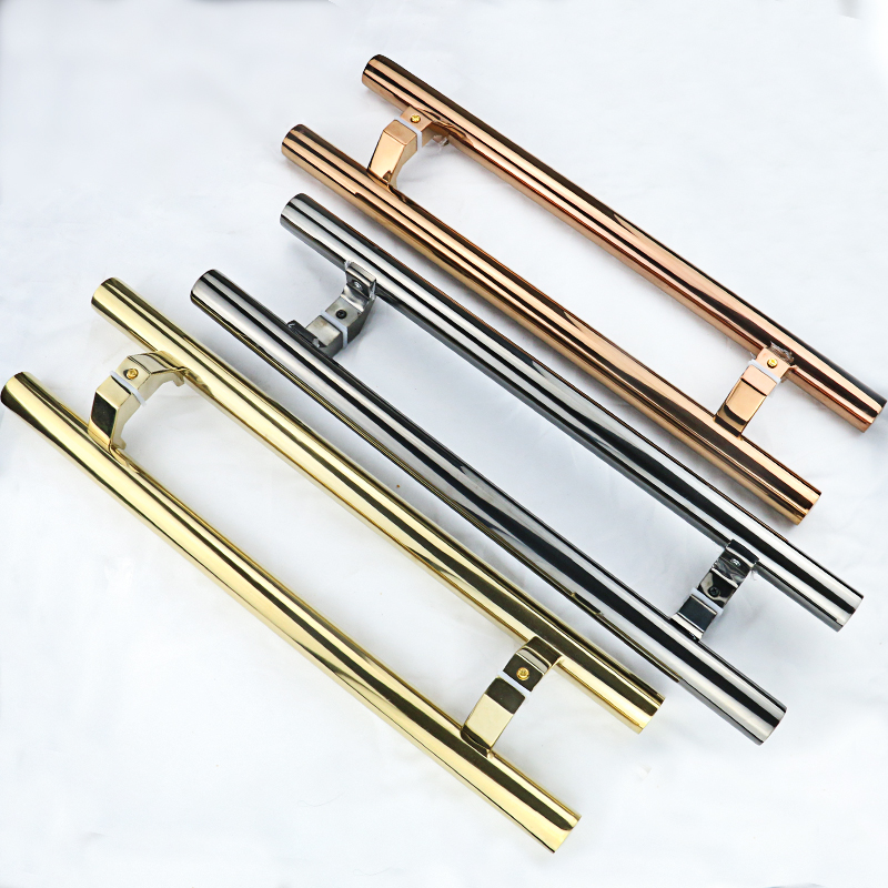 With frame glass door inclined foot handle thickened stainless steel horseshoe feet handle bright light black titanium alloy rose gold yellow titanium alloy