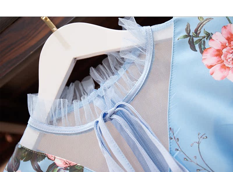 VK旗艦店 韓系甜美魚尾裙網紗拼接長袖洋裝