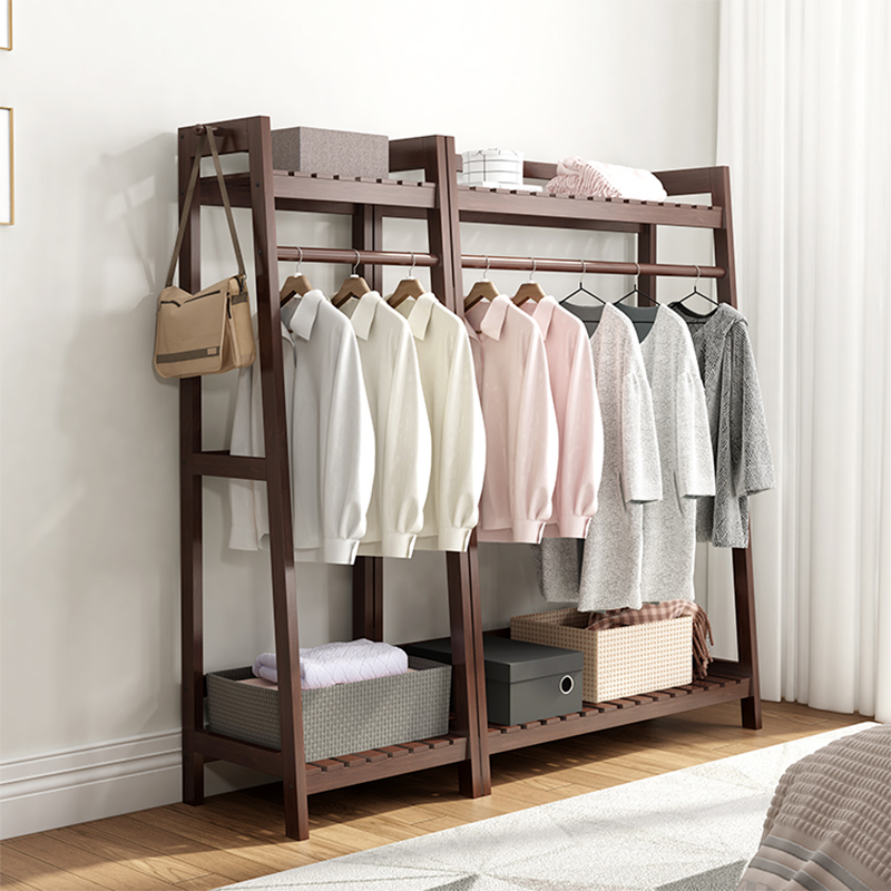 Floor hanger coat rack solid wood bedroom shelf home space saving simple net red small clothes rack