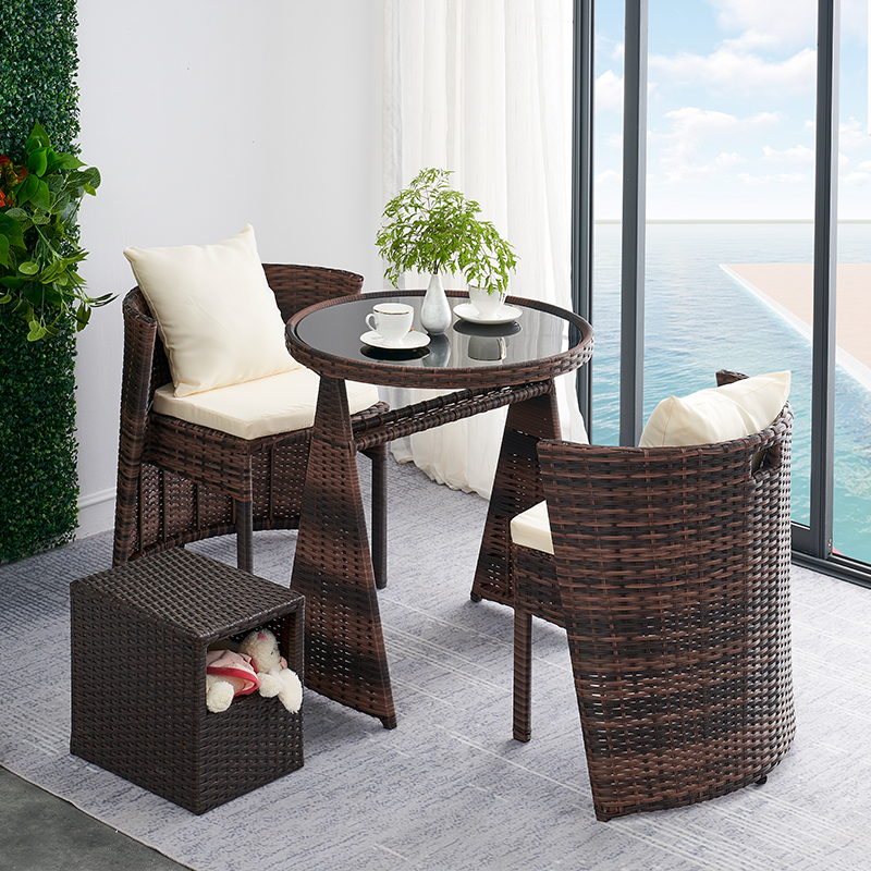 Balcony Fujii Chair Three Sets Modern Minima Casual Rattan Table And Chairs Combined Outdoor Patio Rattan with back chair small tea table