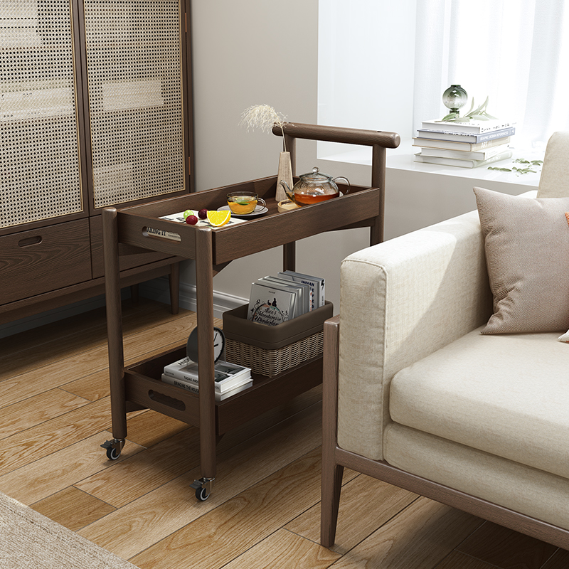 Bedside full solid wood side table Nordic sofa side cabinet movable side table trolley simple creative living room corner table