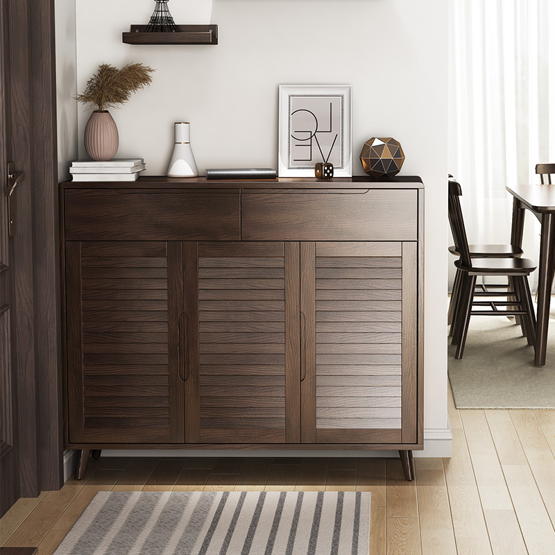 Home door shoe cabinet simple modern entrance hall cabinet large capacity balcony storage cabinet new Chinese style solid wood shoe cabinet