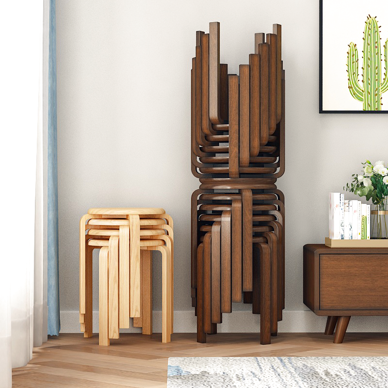 Nordic solid wood round stool home stackable log color bench eating small stool living room dining table four-legged stool