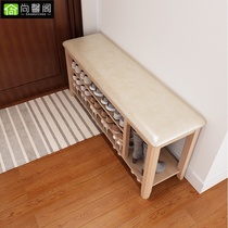 Solid wood shoe stool Shoe cabinet Household door entrance soft bag sofa stool Long stool can sit on the shoe stool