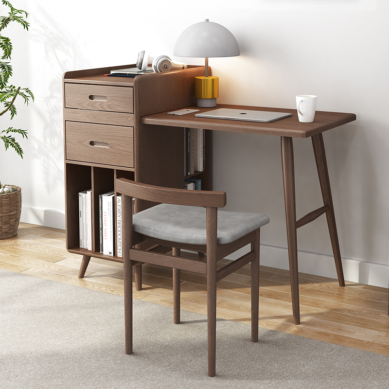 Nordic solid wood desk computer desk style strip table small family type home telescopic learning table bookcase All table