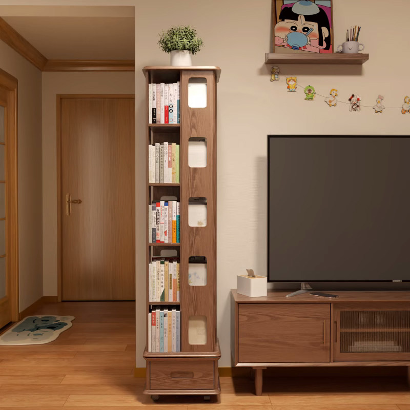Full solid wood 360 degrees rotating bookshelves Children home bookcase Living room floor netting Red removable containing shelf-Taobao