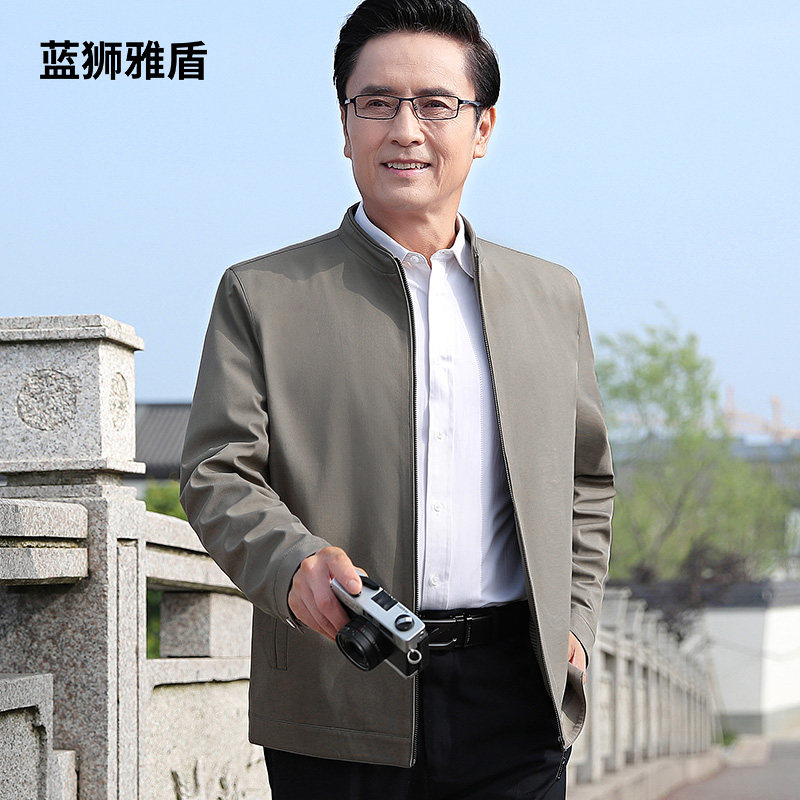 2021 new autumn middle-aged men's coat thin business casual middle-aged stand-up collar jacket male dad jacket