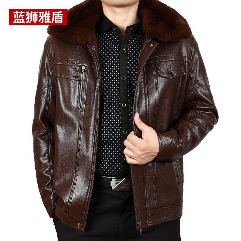 Winter new middle aged leather clothing male thickened anti-chill large size fur collar leather jacket daddy winter clothing jacket blouse