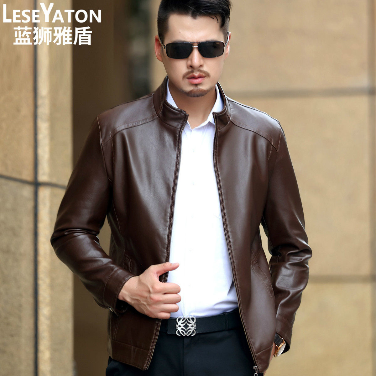 Autumn and winter men's leather jacket collar casual 40-year-old middle-aged leather men loose 50 daddy plus velvet leather jacket